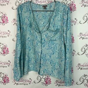 Chelsea28 button down splatter print Light Blue Floral Blouse